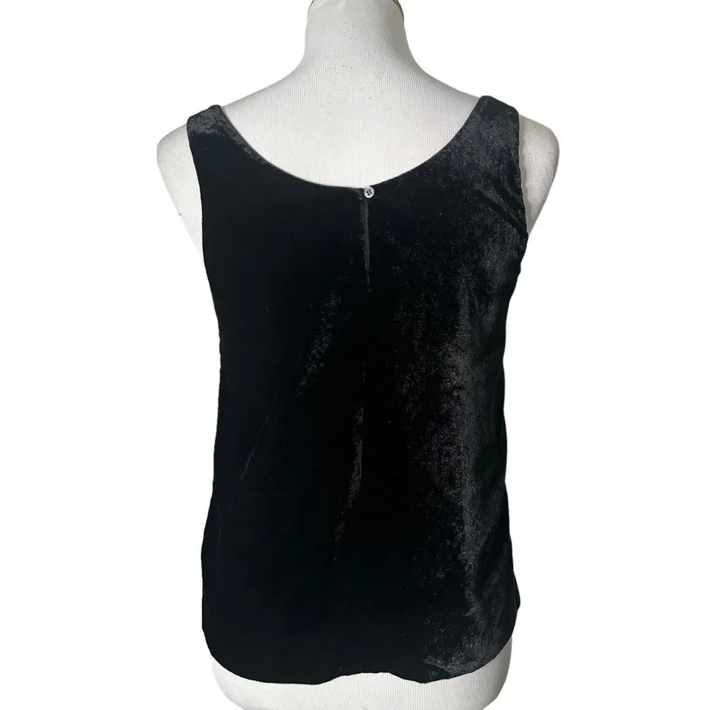 J Crew Black Velvet Tank‎ Top Women Size 0 Sleeveless Layering Minimalist